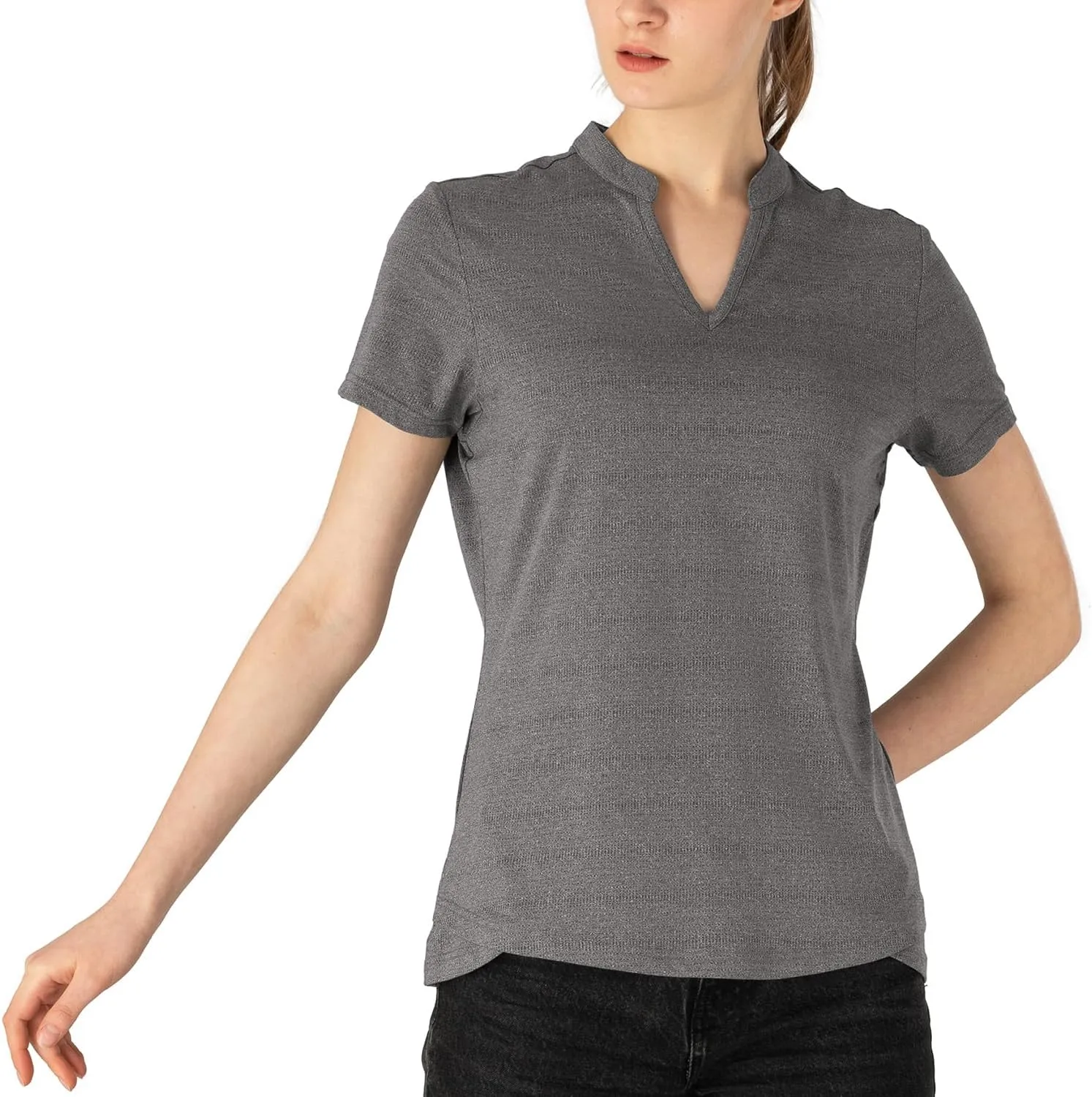 Gopune Women's V Neck Golf Polo Shirts Collarless Short Sleeve Lightweight Quick Dry Tennis Running T-Shirts