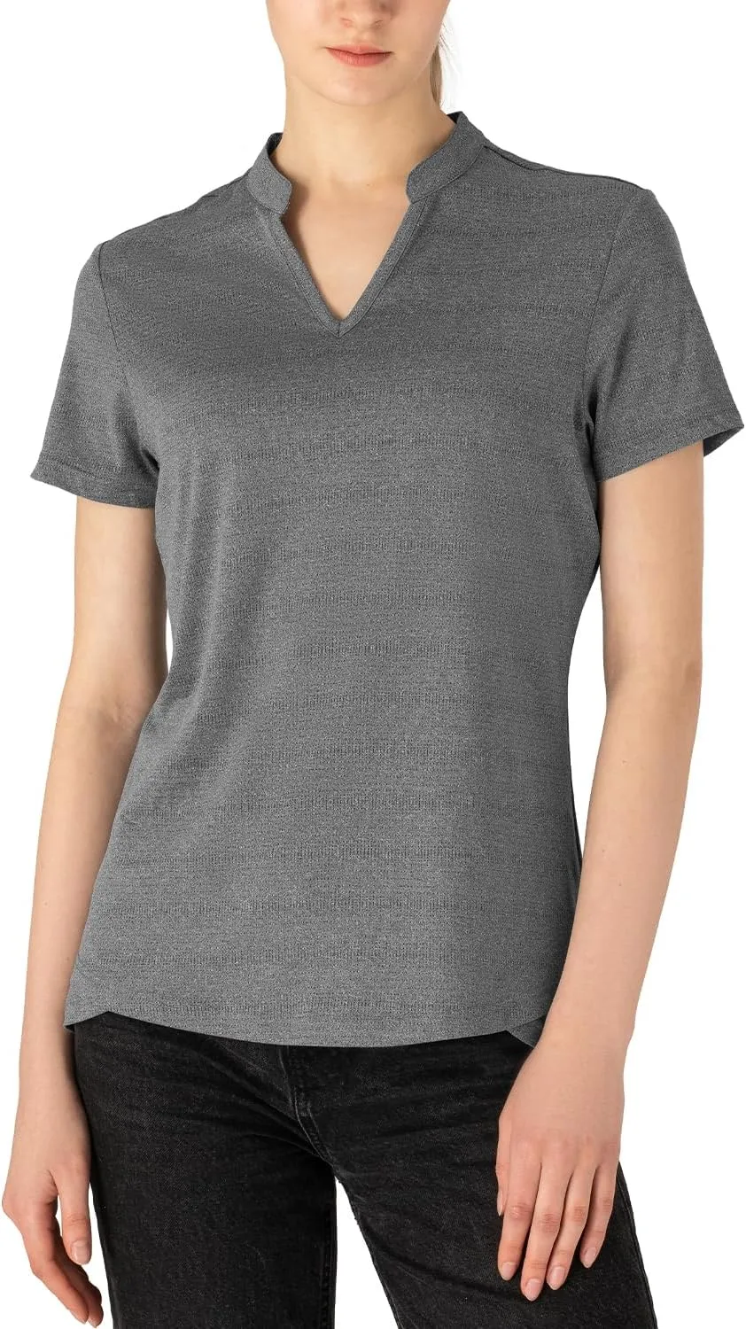 Gopune Women's V Neck Golf Polo Shirts Collarless Short Sleeve Lightweight Quick Dry Tennis Running T-Shirts