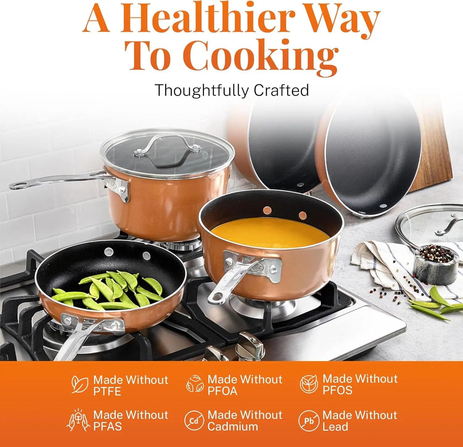 GOTHAM STEEL 10 Pc Copper Pots and Pans Set Non Stick Cookware Sets for Kitchen, Space Saving Pots and Pans with Fry Pan and Pot Set, Non Toxic, Nonstick Cookware Set, Oven and Dishwasher Safe