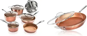Gotham Steel 10 Pc Hammered Copper Pots and Pans Set with 14 Inch Frying Pan