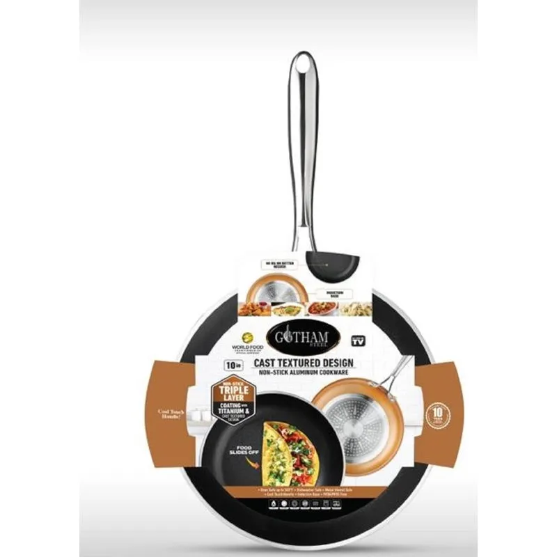 Gotham Steel Copper Cast Ceramic/Titanium Fry Pan 10 in. Black/Orange