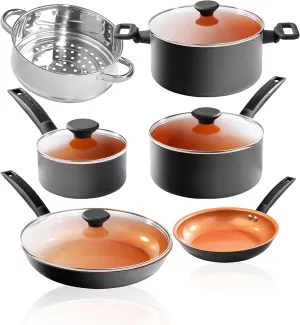 Gotham Steel Pro 10 Pc Ceramic Pots and Pans Set Non Stick, Anodized Kitchen Cookware Sets, Pot and Pan Set, Ceramic Cookware Set, Non Toxic Cookware Set, Non Stick Pots and Pan Set, Dishwasher Safe