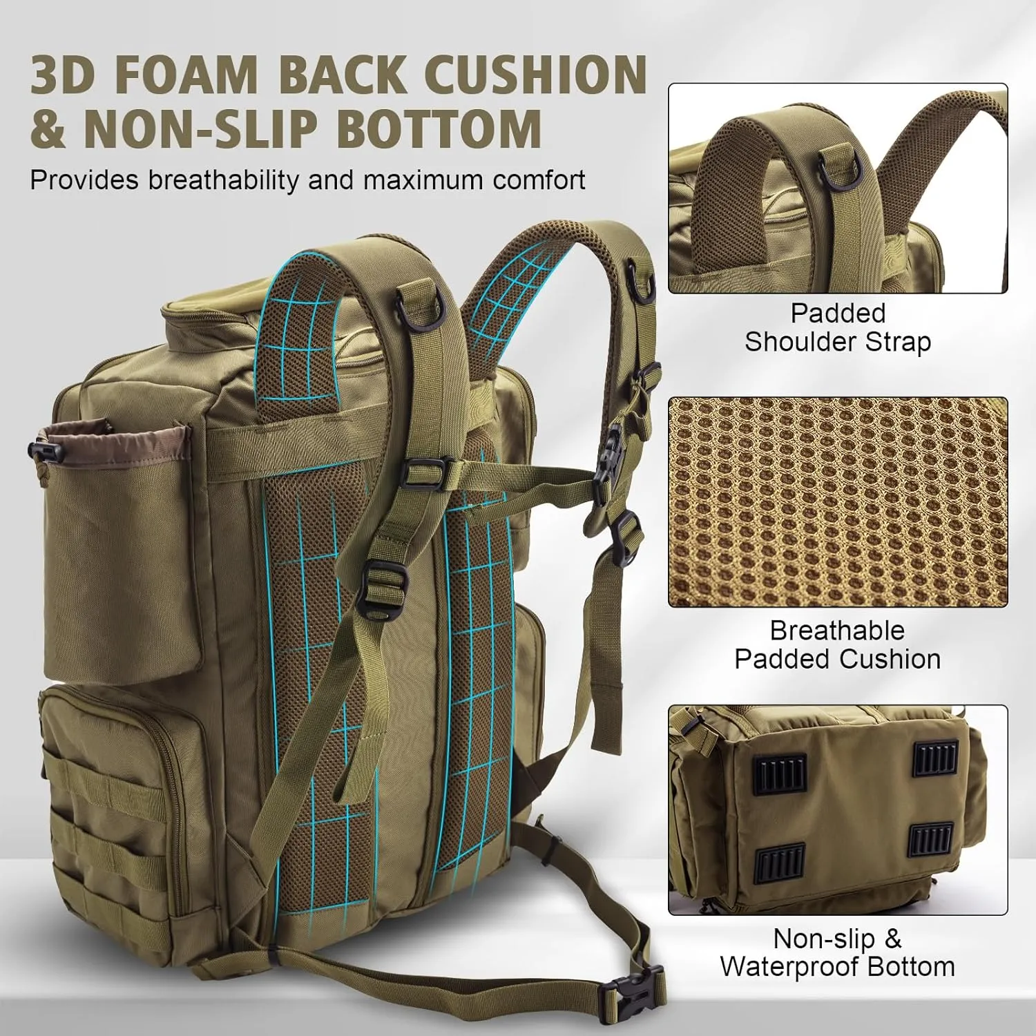 Goture Fishing Backpack with 4 Tackle Boxes,45L 600D Tackle Backpack with Rod Holders,8 Lure Pockets,Rain Cover,Large Fishing Bag Saltwater Gear Storage Bag for Camping Hiking