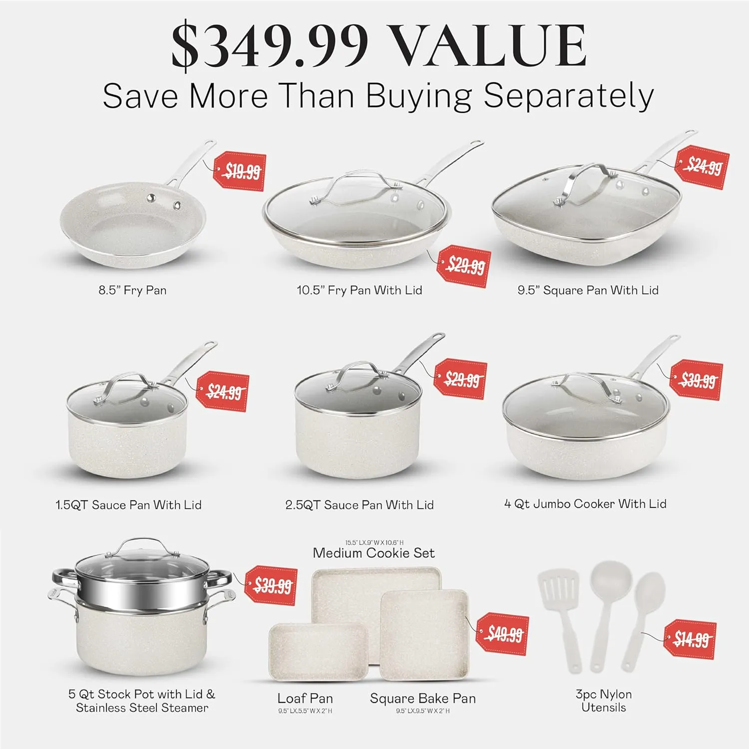 Granitestone 20 Pc Ceramic Cookware Set Nonstick, Premium Pots and Pans Set Non Stick for Kitchen with Bakeware and Cooking Utensils, Non Toxic Made Without PFOA PFOS, Oven & Dishwasher Safe