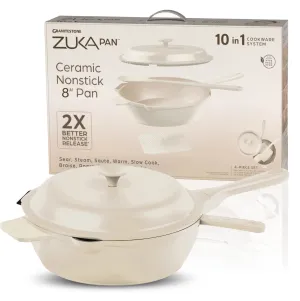 Granitestone 8" Zuka Pan – 4-Piece Multi-Functional Everyday Pan Set with Lid, & Nylon Spoon
