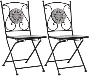 Gray Mosaic Bistro Chairs Set of 2 for Outdoor Patio Garden Balcony with Ceramic Seat and Sturdy Powder-Coated Iron Frame Decorative Accent Furniture