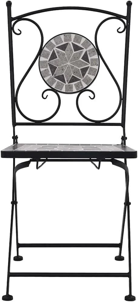 Gray Mosaic Bistro Chairs Set of 2 for Outdoor Patio Garden Balcony with Ceramic Seat and Sturdy Powder-Coated Iron Frame Decorative Accent Furniture