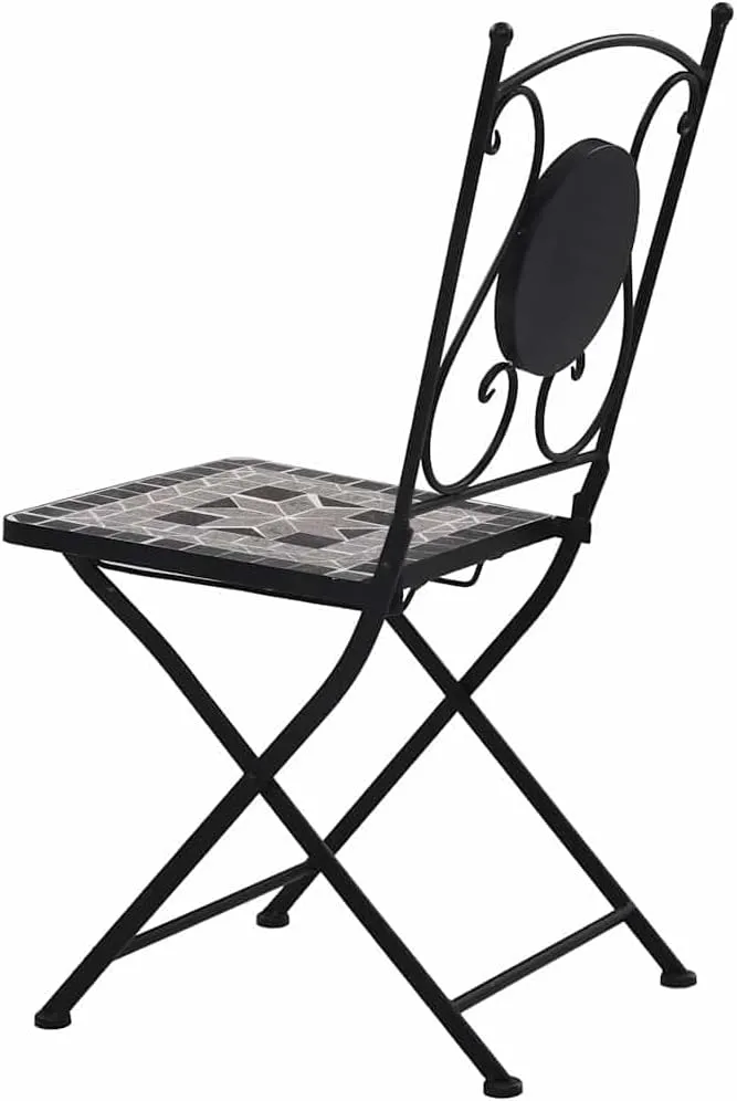 Gray Mosaic Bistro Chairs Set of 2 for Outdoor Patio Garden Balcony with Ceramic Seat and Sturdy Powder-Coated Iron Frame Decorative Accent Furniture