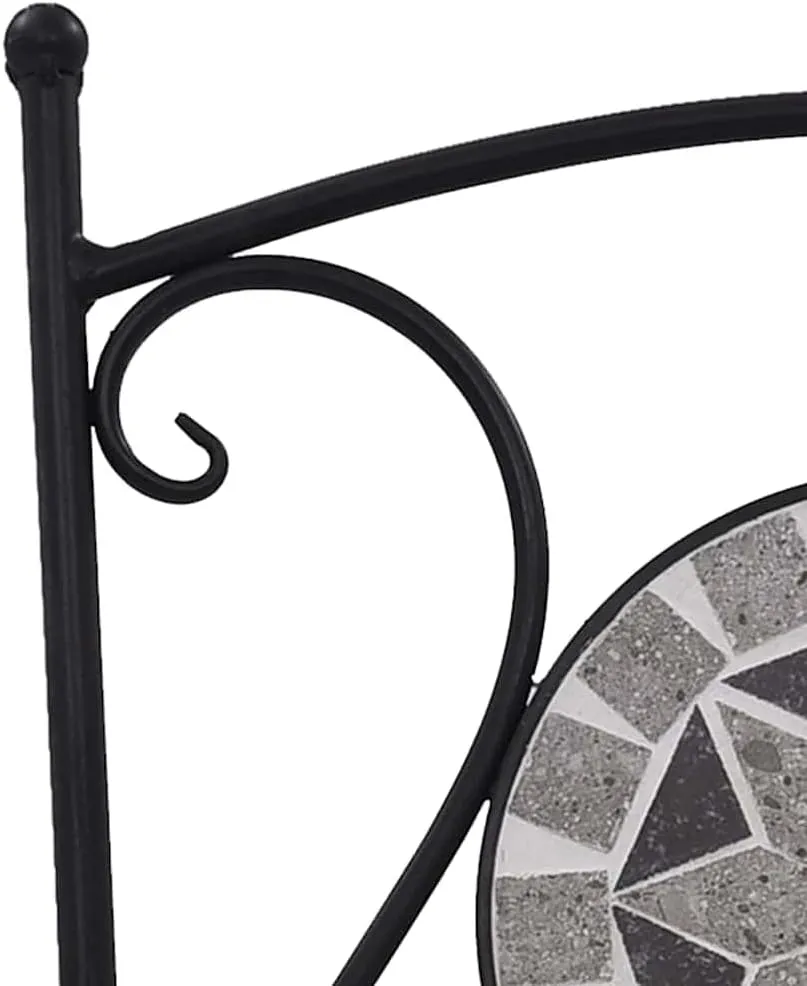 Gray Mosaic Bistro Chairs Set of 2 for Outdoor Patio Garden Balcony with Ceramic Seat and Sturdy Powder-Coated Iron Frame Decorative Accent Furniture