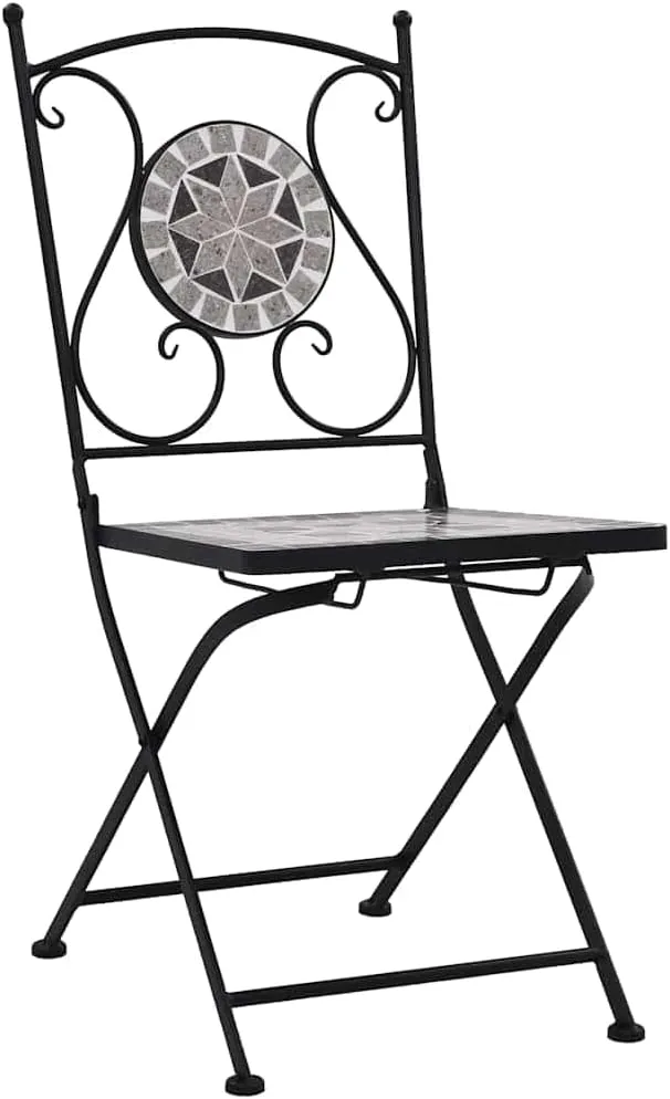 Gray Mosaic Bistro Chairs Set of 2 for Outdoor Patio Garden Balcony with Ceramic Seat and Sturdy Powder-Coated Iron Frame Decorative Accent Furniture