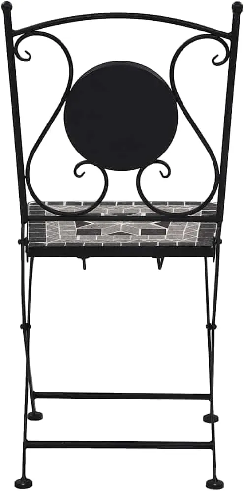 Gray Mosaic Bistro Chairs Set of 2 for Outdoor Patio Garden Balcony with Ceramic Seat and Sturdy Powder-Coated Iron Frame Decorative Accent Furniture
