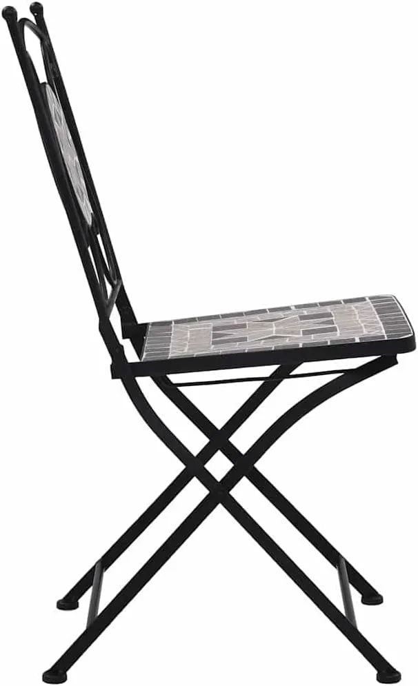 Gray Mosaic Bistro Chairs Set of 2 for Outdoor Patio Garden Balcony with Ceramic Seat and Sturdy Powder-Coated Iron Frame Decorative Accent Furniture