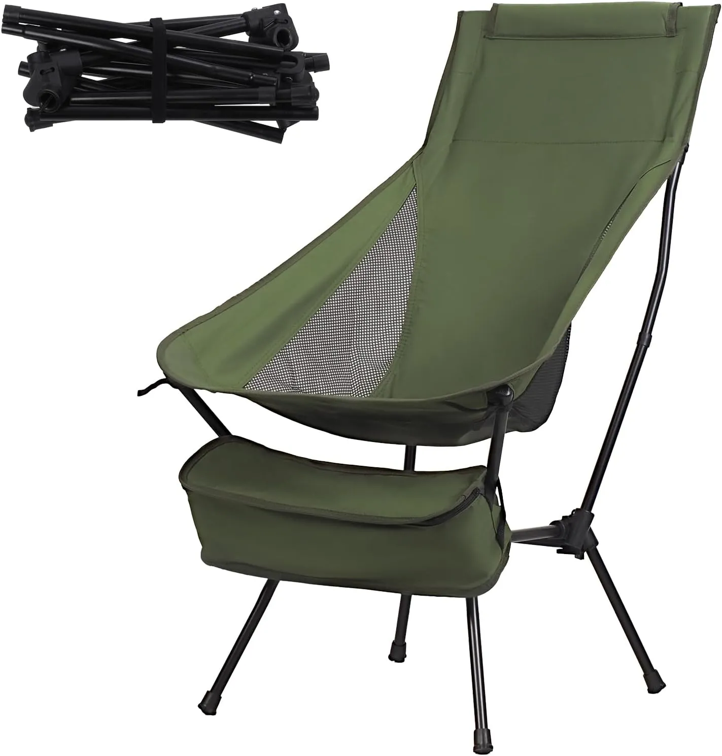 Grebest Folding Rocking Camping Chair, 198lbs Portable Rocker Chair for Adult, Oversized Heavy Duty Lawn Chair with Carry Bag, Swinging Chair Recliner for Camping Hiking Fishing Travel Outside Use Ar
