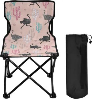 Gredecor Camping Chairs, Pink Ostrich and Cactus Portable Camping Chair with Storage Bag, Lightweight Foldable Chair for Outside Camping, Hiking, Travel, Beach and Sports
