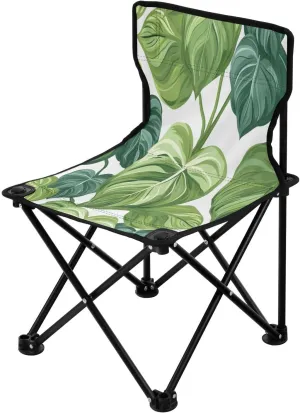 Green Banana Leaf Portable Outdoor Folding Chair Anti-Slip Padded Oxford Cloth Stool Camping Chair Small for Beach Hiking Fishing Gardening Quad Camp Chair