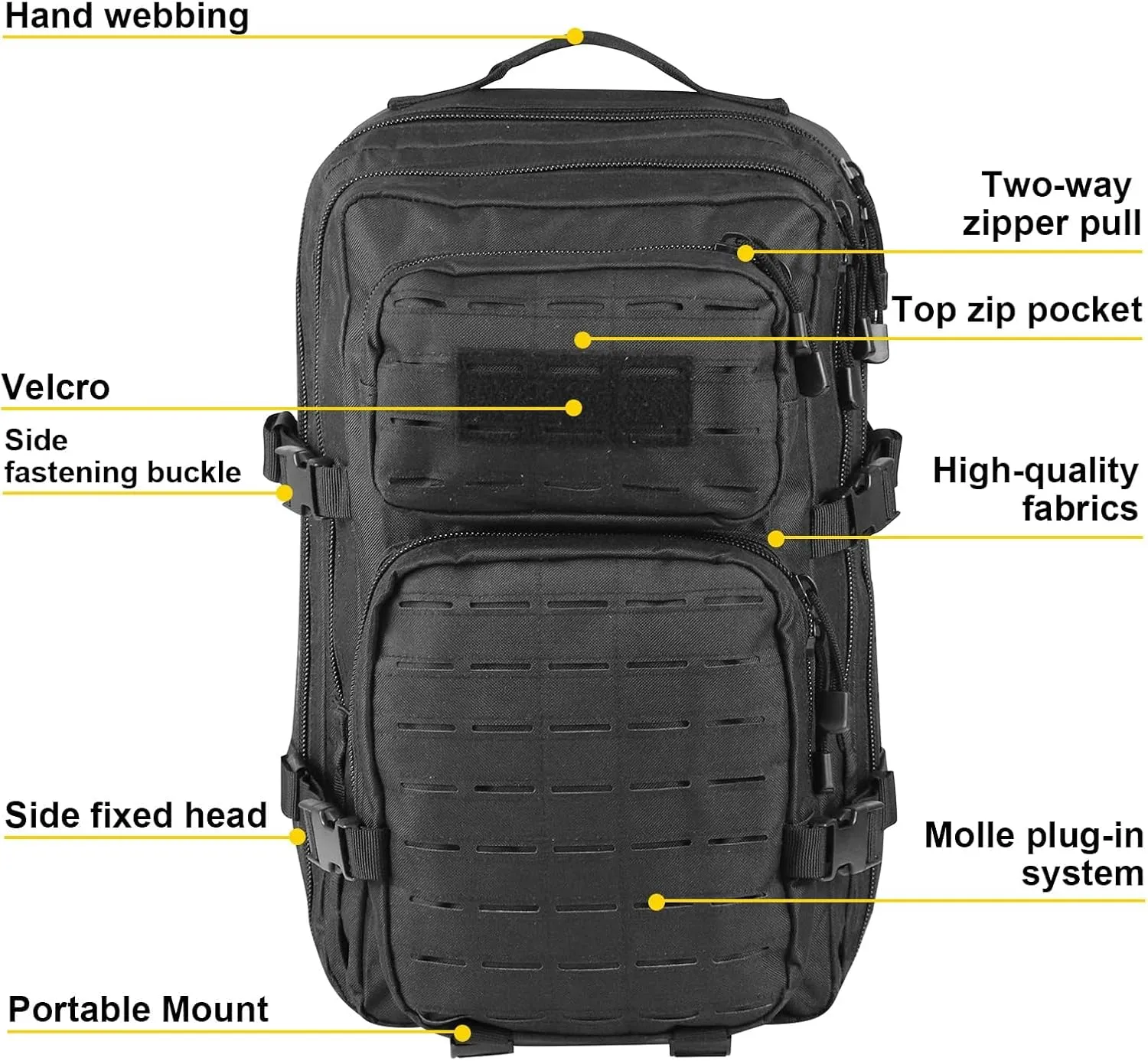 Greencity 45L Tactical Backpack Assault Pack Durable 3 Day Hiking Rucksack Molle System - Hiking, Travel, Hunting for Men (Black)