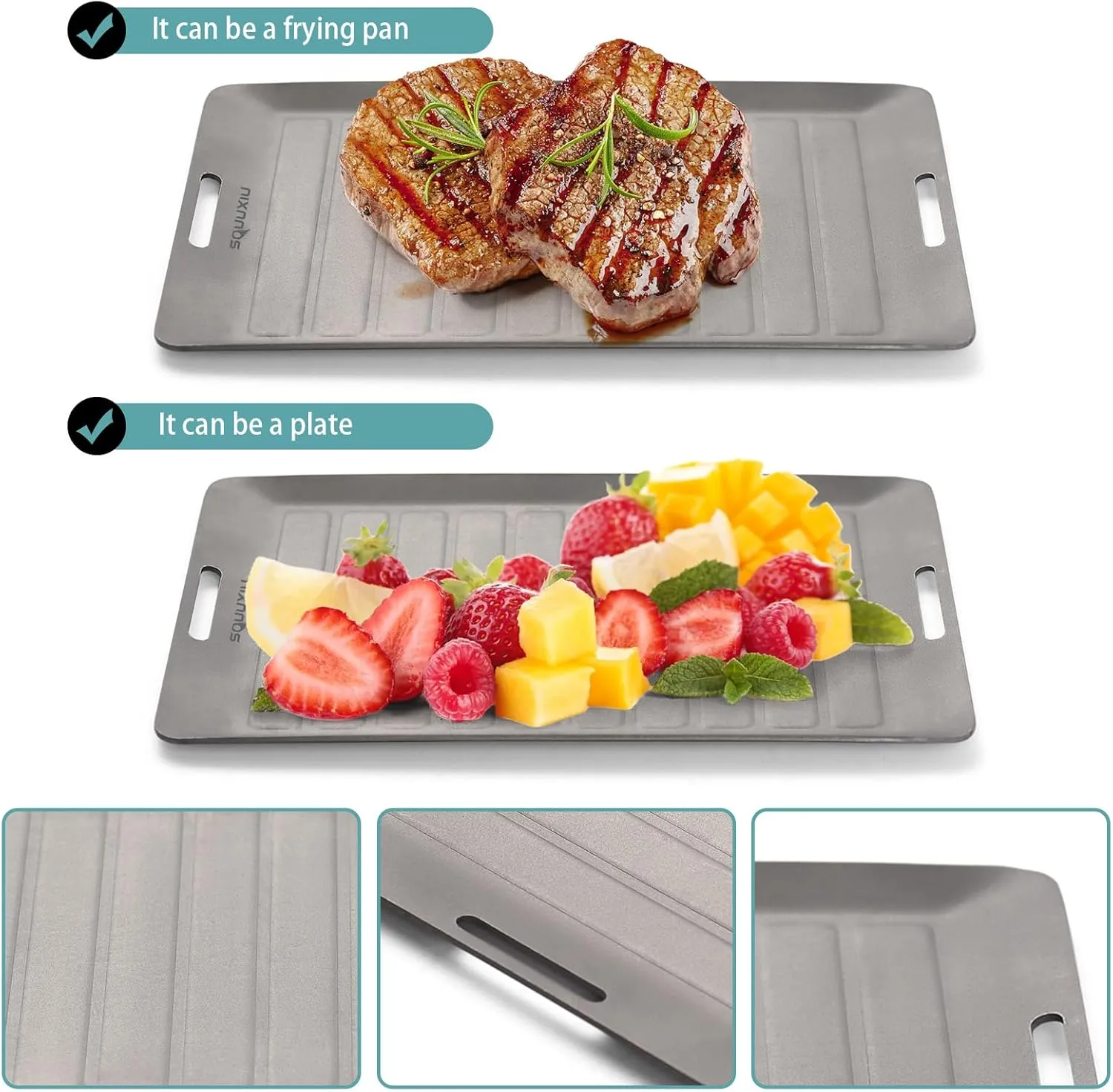 Grill Pan Non-Stick and Barbecue Tongs Set Portable, Outdoor Baking Pan Lightweight fits Single Person, Camping Cookware Combo for Barbecue Camping Picnic Backpacking