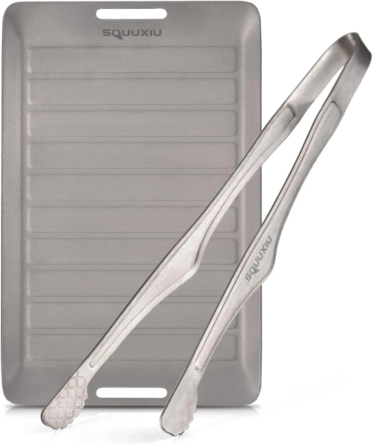 Grill Pan Non-Stick and Barbecue Tongs Set Portable, Outdoor Baking Pan Lightweight fits Single Person, Camping Cookware Combo for Barbecue Camping Picnic Backpacking