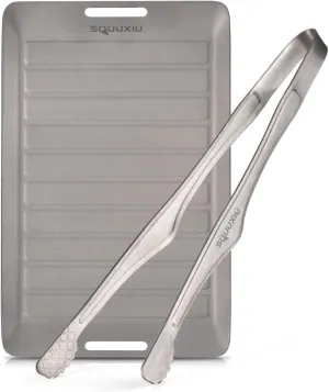 Grill Pan Non-Stick and Barbecue Tongs Set Portable, Outdoor Baking Pan Lightweight fits Single Person, Camping Cookware Combo for Barbecue Camping Picnic Backpacking
