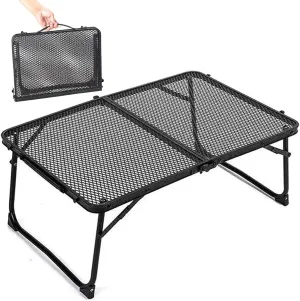 Grill Table Foldable Metal Mesh Desktop Camping Table 24x16x10 Portable Heat Resistant & Waterproof Small Outdoor for Picnics, Traveling, Fishing