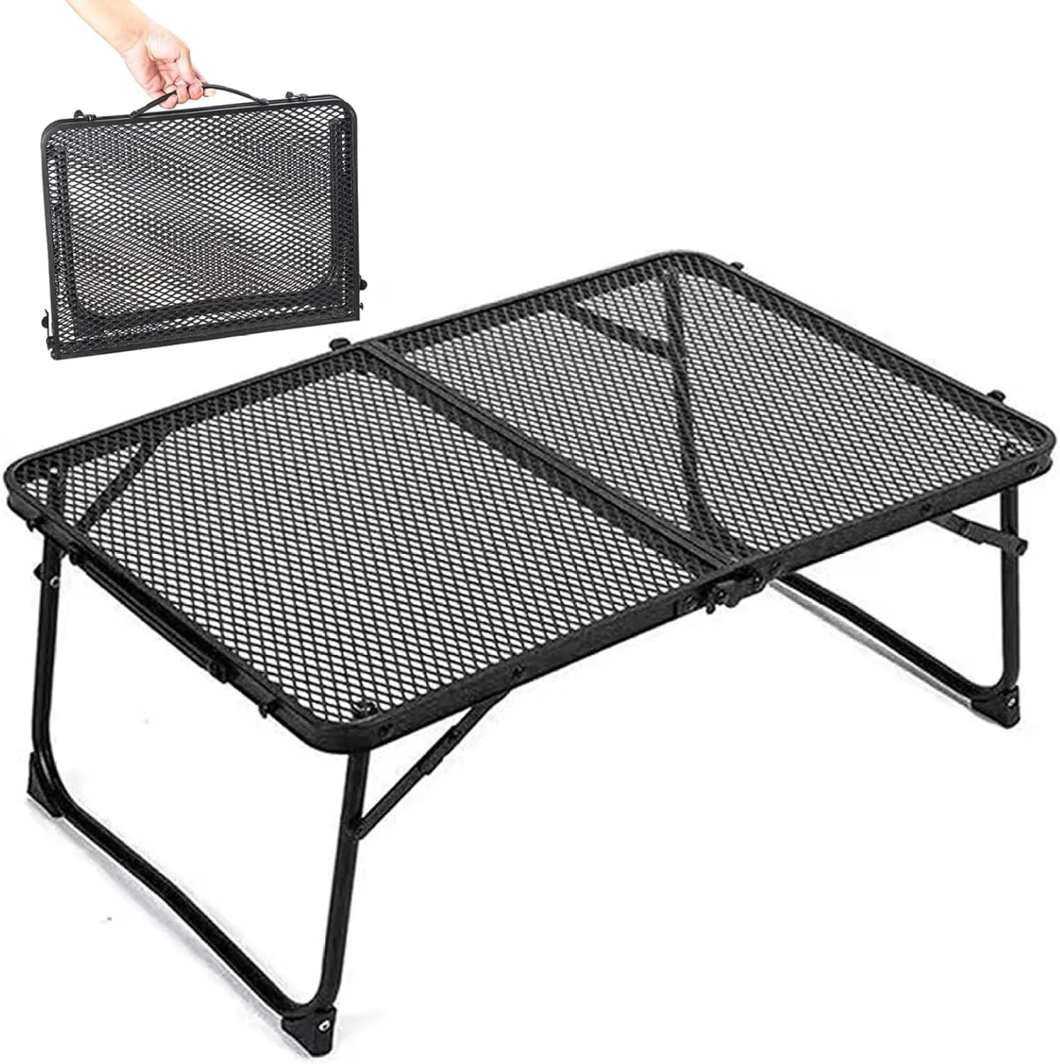 Grill Table Foldable Metal Mesh Desktop Camping Table 24x16x10 Portable Heat Resistant & Waterproof Small Outdoor for Picnics, Traveling, Fishing