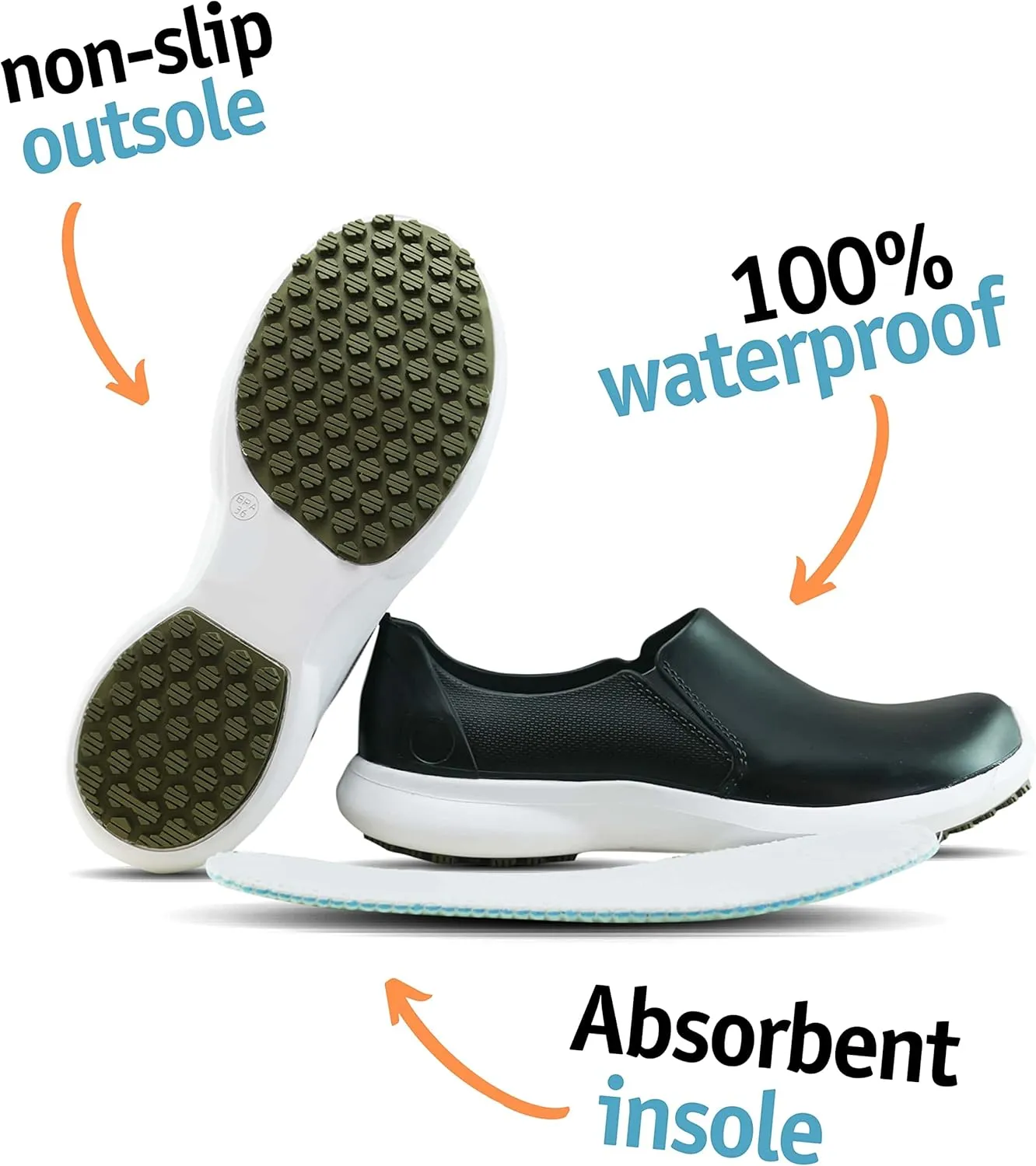 GRIP&COMFY Waterproof Shoes for Women - Slip on - Comfortable Non Slip Walking Rain Shoes - Soft Thermoplastic Rubber Sneakers - Garden Nurses Chefs All Weather Lightweight