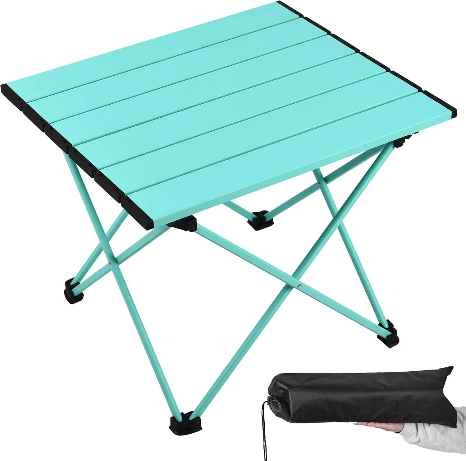 Grope Small Folding Camping Table with Aluminum Table Top, Beach Table for Sand with Carrying Bag,Prefect for Outdoor,Picnic,BBQ,Cooking,Festival