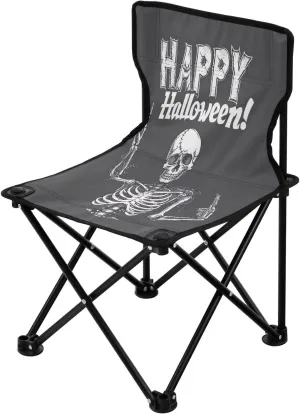 Halloween Cartoon Skeleton Portable Outdoor Folding Chair Anti-Slip Padded Oxford Cloth Stool Camping Chair Small for Beach Hiking Fishing Gardening Quad Camp Chair