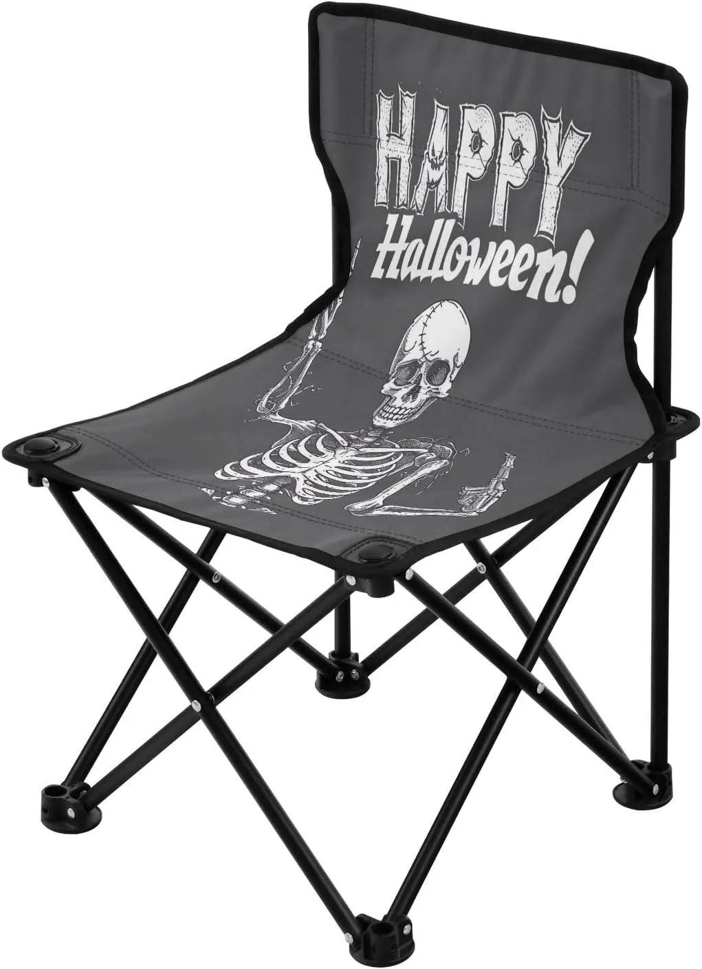 Halloween Cartoon Skeleton Portable Outdoor Folding Chair Anti-Slip Padded Oxford Cloth Stool Camping Chair Small for Beach Hiking Fishing Gardening Quad Camp Chair