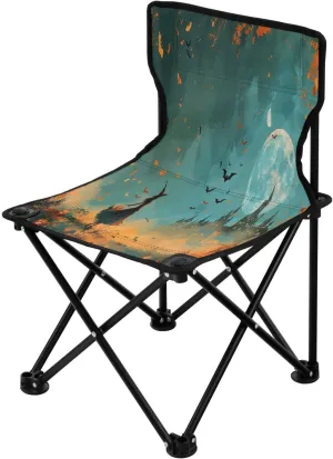 Halloween Flying Witch Portable Outdoor Folding Chair Anti-Slip Padded Oxford Cloth Stool Camping Chair Small for Beach Hiking Fishing Gardening Quad Camp Chair
