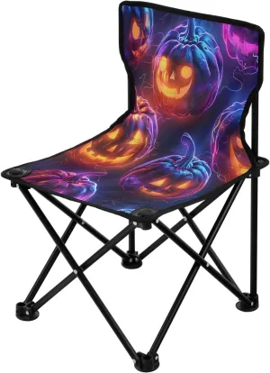 Halloween Pumpkin Spectre Face Portable Outdoor Folding Chair Anti-Slip Padded Oxford Cloth Stool Camping Chair Small for Beach Hiking Fishing Gardening Quad Camp Chair