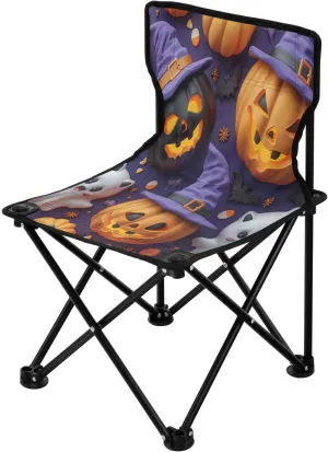 Halloween Pumpkin Spectre Face Portable Outdoor Folding Chair Anti-Slip Padded Oxford Cloth Stool Camping Chair Small for Beach Hiking Fishing Gardening Quad Camp Chair