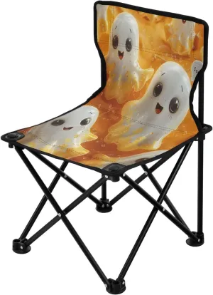 Halloween White Cute Spectre Portable Outdoor Folding Chair Anti-Slip Padded Oxford Cloth Stool Camping Chair Small for Beach Hiking Fishing Gardening Quad Camp Chair