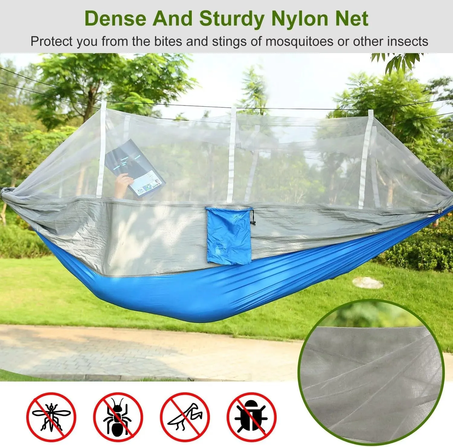 Hammock with Mosquito Net Lightweight Jungle Hammock for Trekking, Backpacking, Nylon Travel Hammock with Mosquito for Travel, Garden, Hiking, Survival (Color : K)