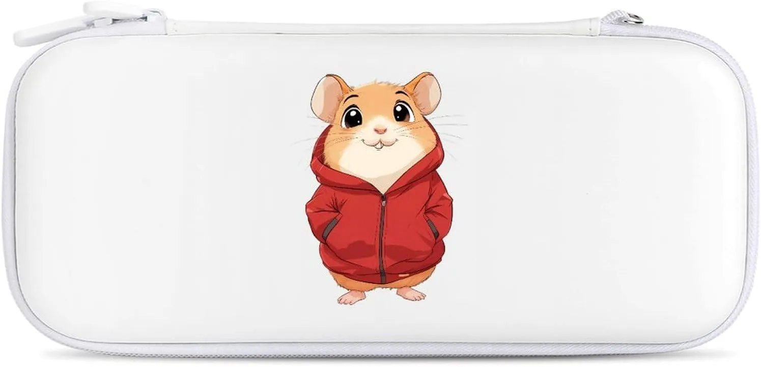 Hamster Wearing A Red Jacket Compatible with Switch Carrying Case Hard Travel Game Bag Pouch with 15 Games Accessories