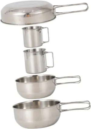 HANABASS Camping Picnic Tableware Set 5pcs Stainless Steel Cup Pot Durable Easy to Carry