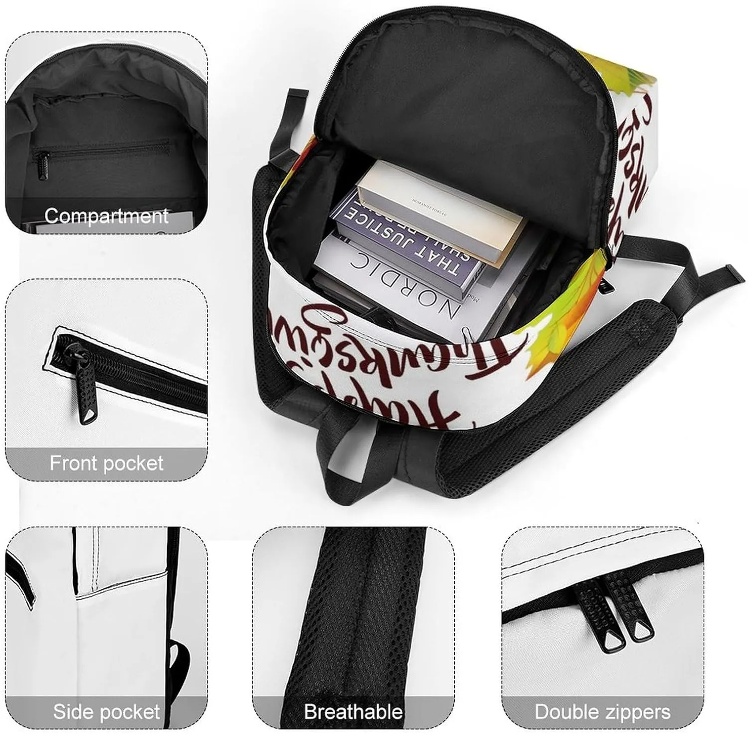 Happy Thanksgiving Foliage Classic Neutral Casual Lightweight Laptop Backpack Made of Materials, Suitable for Multiple Uses