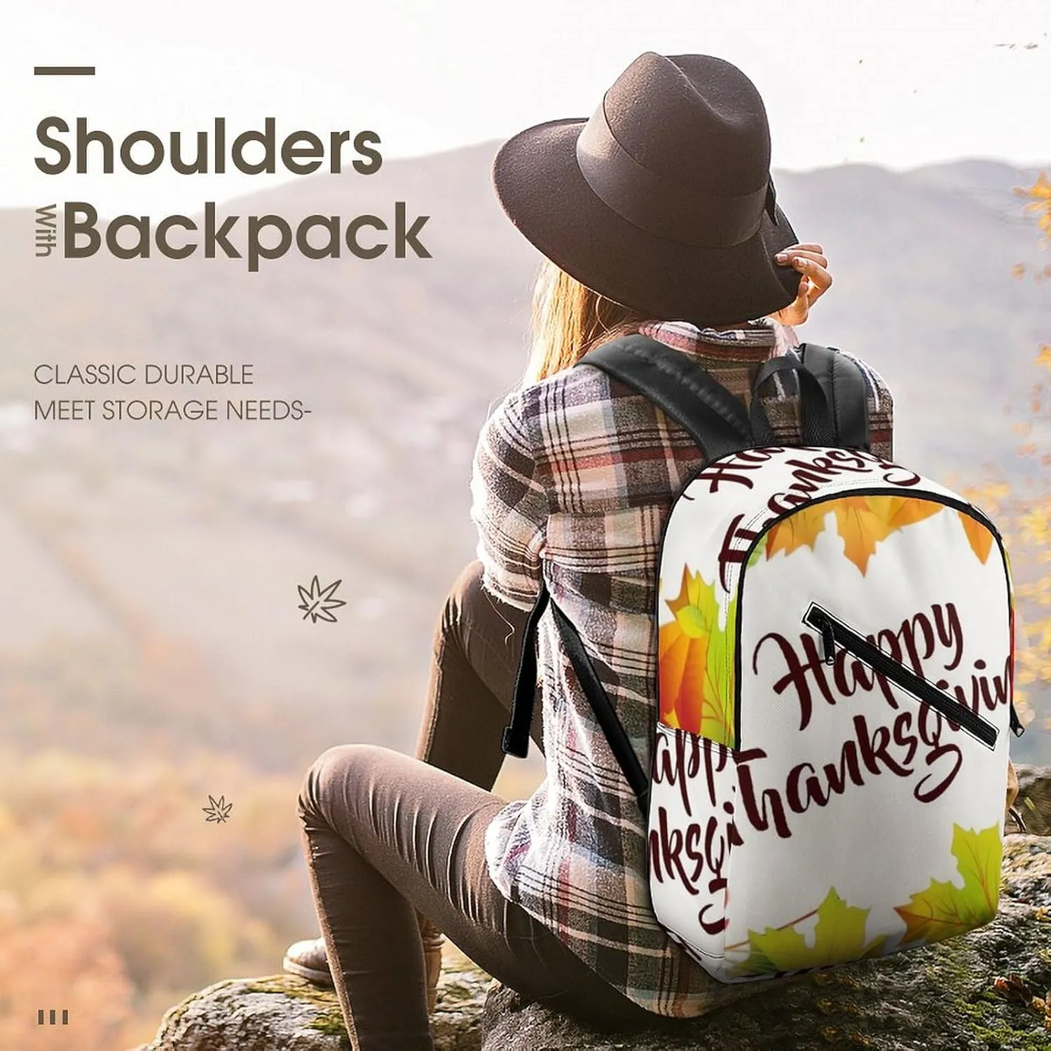 Happy Thanksgiving Foliage Classic Neutral Casual Lightweight Laptop Backpack Made of Materials, Suitable for Multiple Uses