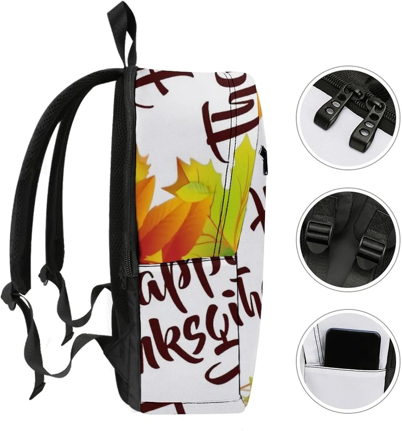 Happy Thanksgiving Foliage Classic Neutral Casual Lightweight Laptop Backpack Made of Materials, Suitable for Multiple Uses