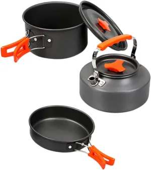 Happyyami 2-Person Compact Outdoor Picnic Cooking Pot Set Aluminum Camping Hiking Utensils Pot and Frying Pan Portable Camping Kitchenware for Family