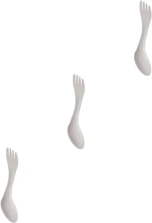 Happyyami 3pcs Double-ended Spork Titanium Cutlery Portable Multi-function Spoon Fork for Camping Picnic Travel Lightweight Outdoor Utensil Silver