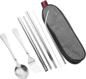Happyyami Portable Camping Tableware 304 Stainless Steel Utensils Set Compact for Travel Picnic Hiking