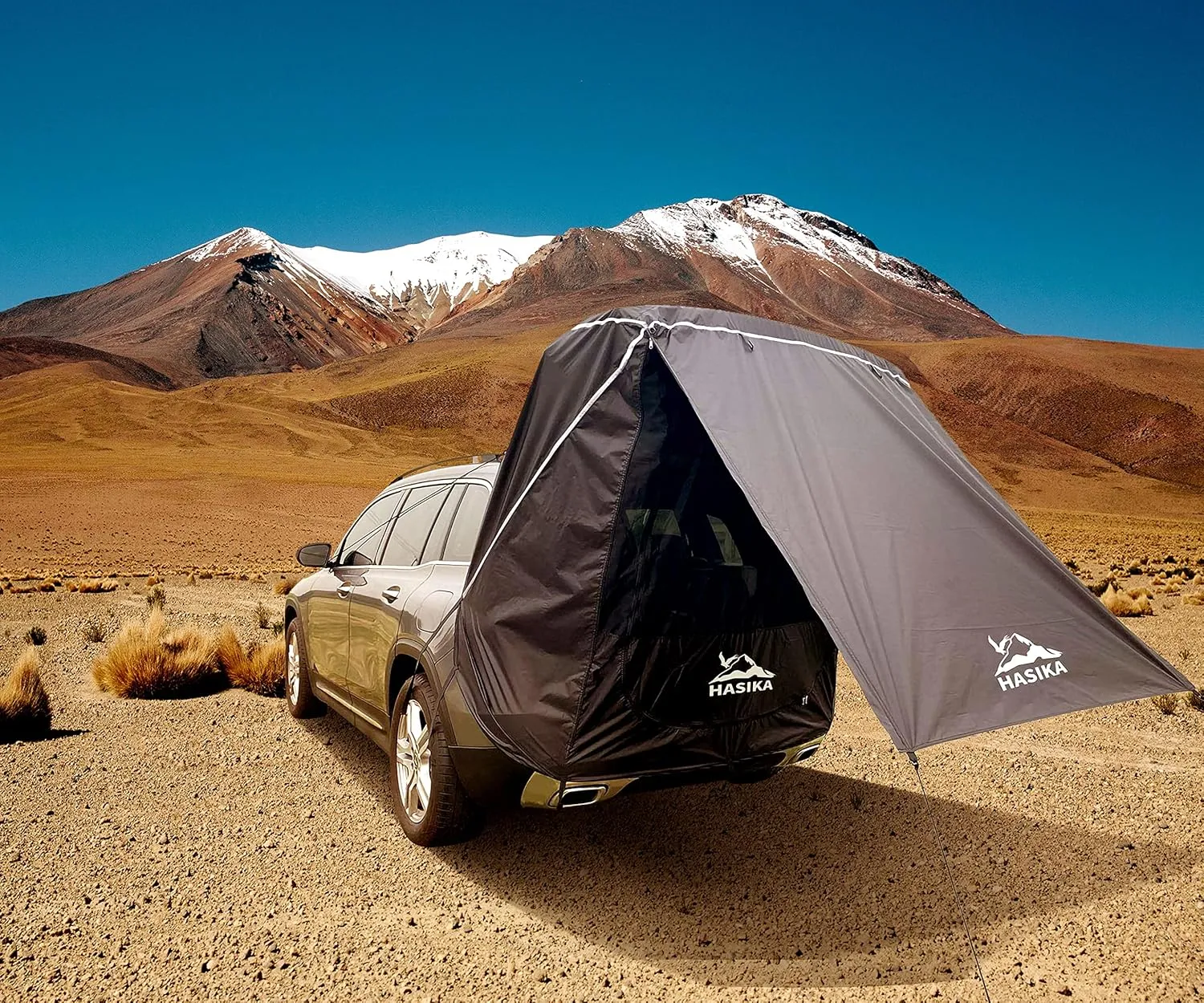 Hasika SUV Camping Tent Car Tailgate Shade Awning with Screen Net Waterproof 3000MM UPF 50  Black (Large)