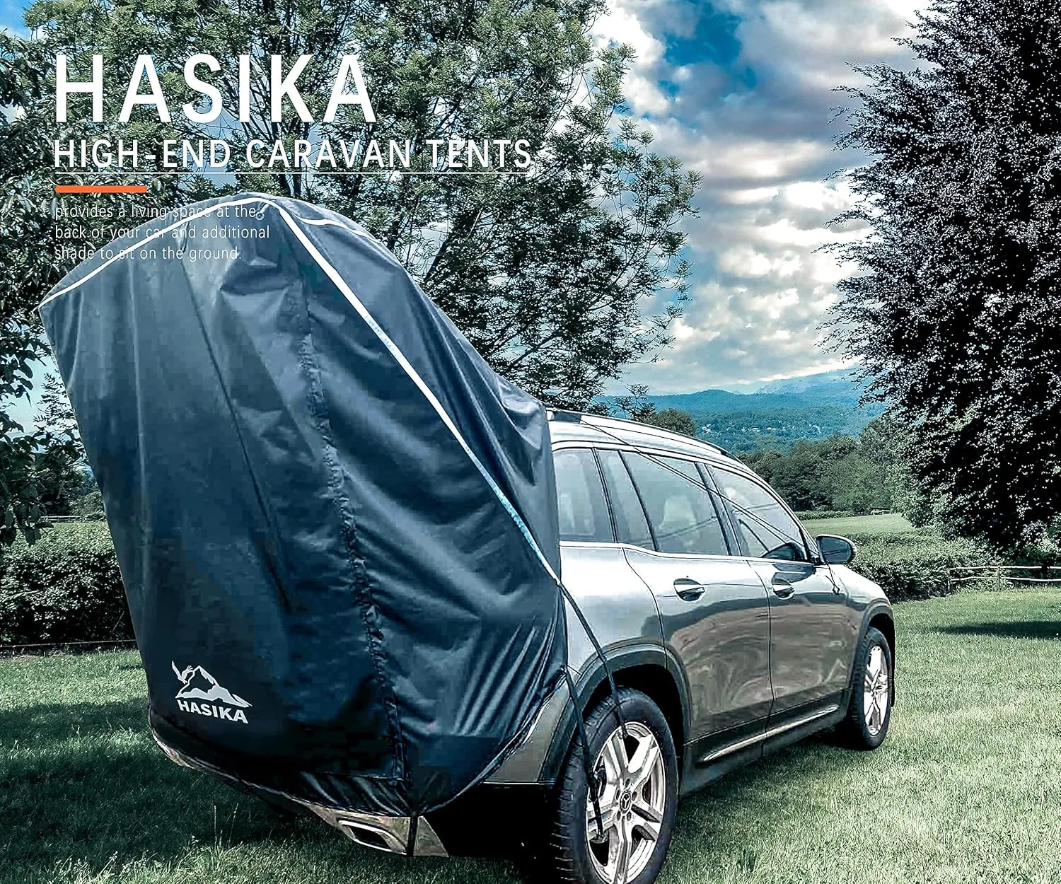 Hasika SUV Camping Tent Car Tailgate Shade Awning with Screen Net Waterproof 3000MM UPF 50  Black (Large)