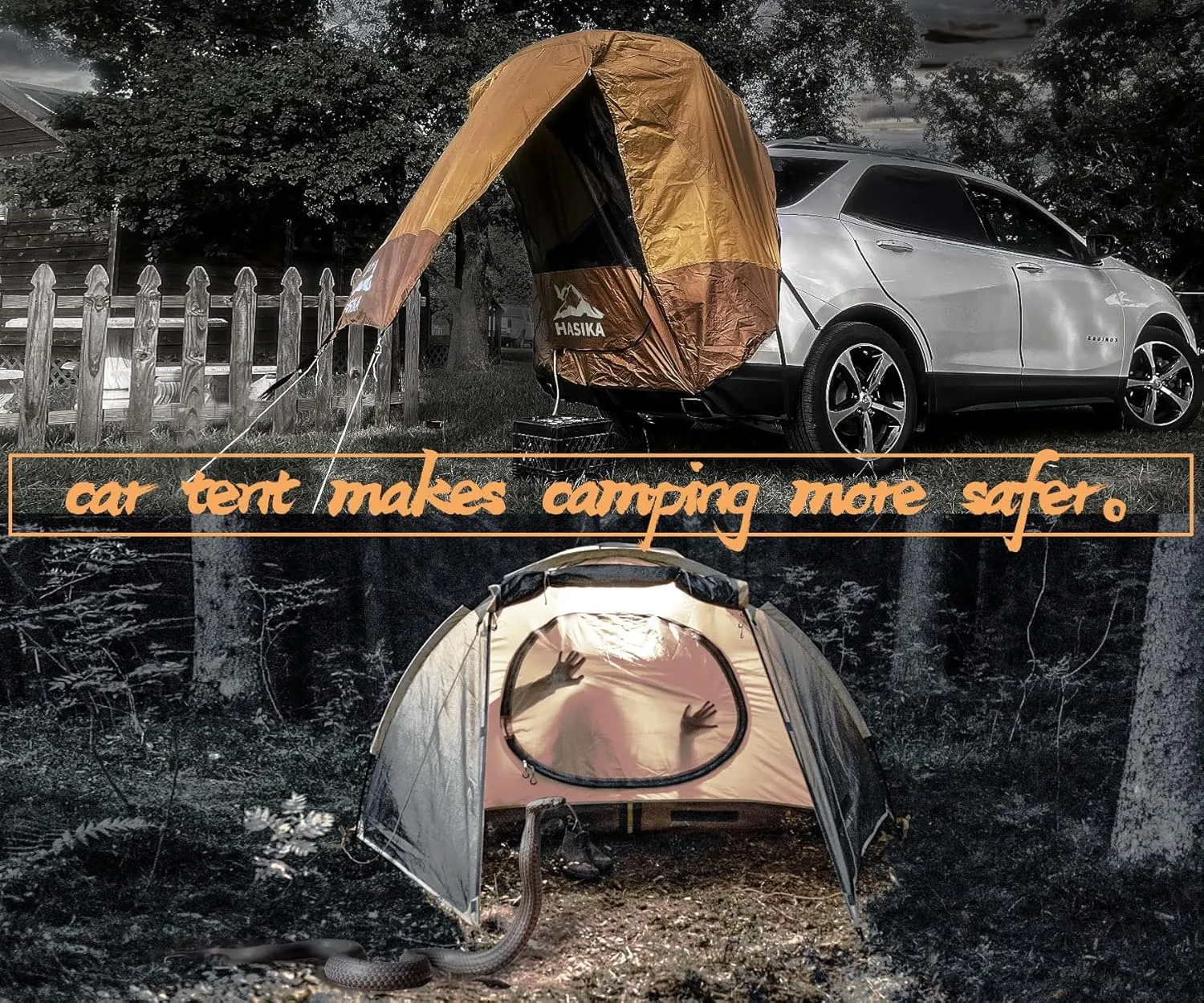 Hasika SUV Camping Tent Car Tailgate Shade Awning with Screen Net Waterproof 3000MM UPF 50  Black (Large)