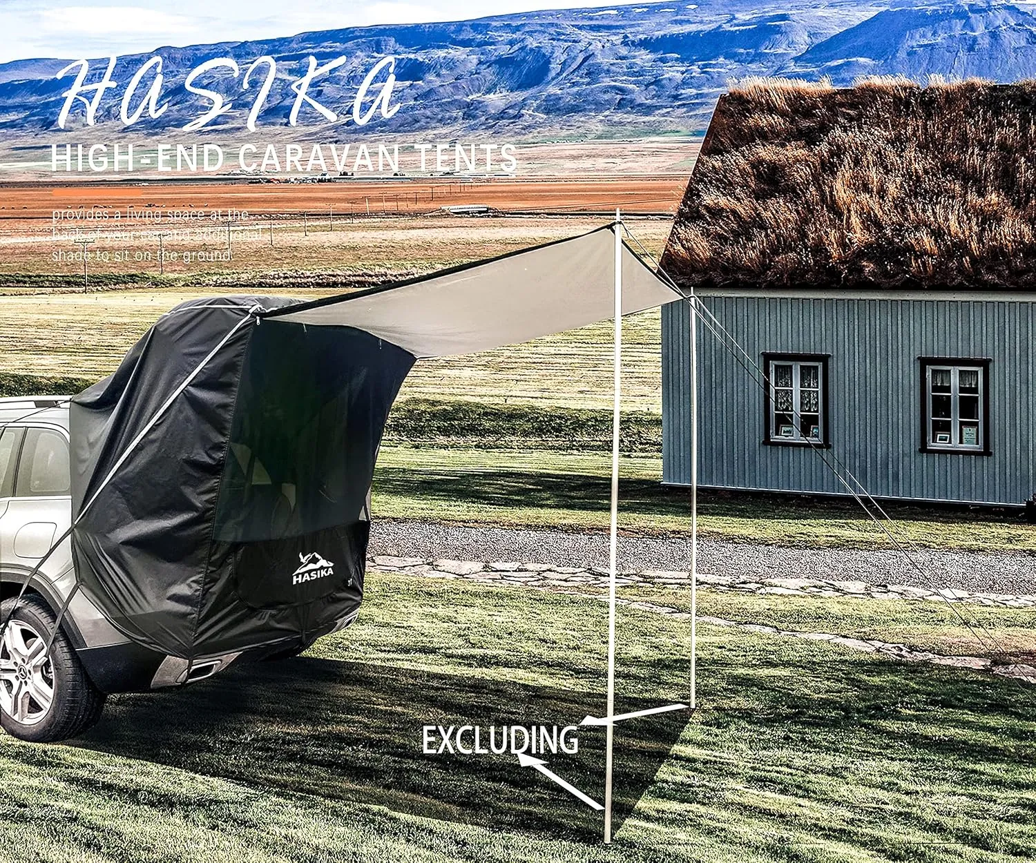 Hasika SUV Camping Tent Car Tailgate Shade Awning with Screen Net Waterproof 3000MM UPF 50  Black (Large)