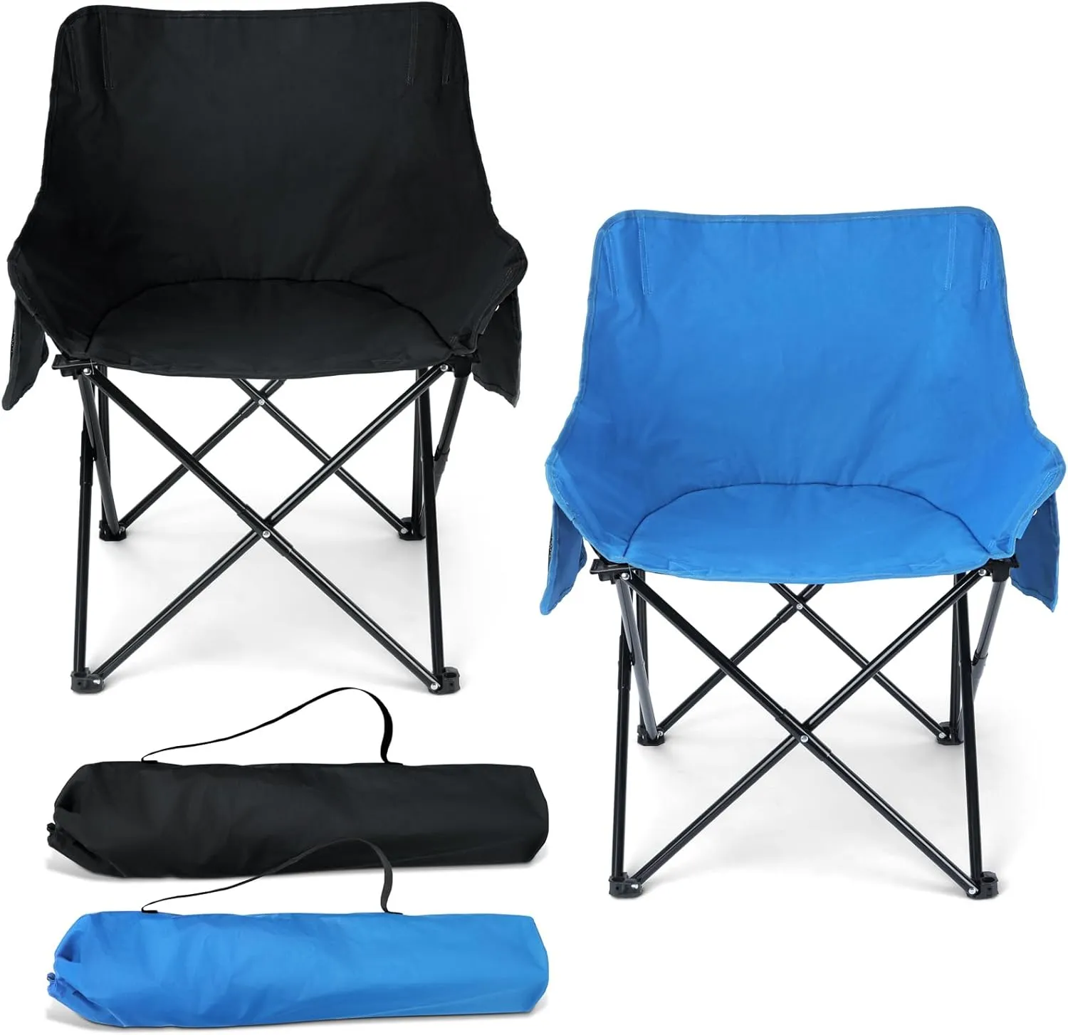 HaSteeL Camping Chair for Adults, Compact Folding Portable Chairs Set with Side Pockets for Outdoors Fishing, Hiking, Backpacking, Beach, Patio, Travel, Support 250lbs, & Storage Bags (Black & Blue)