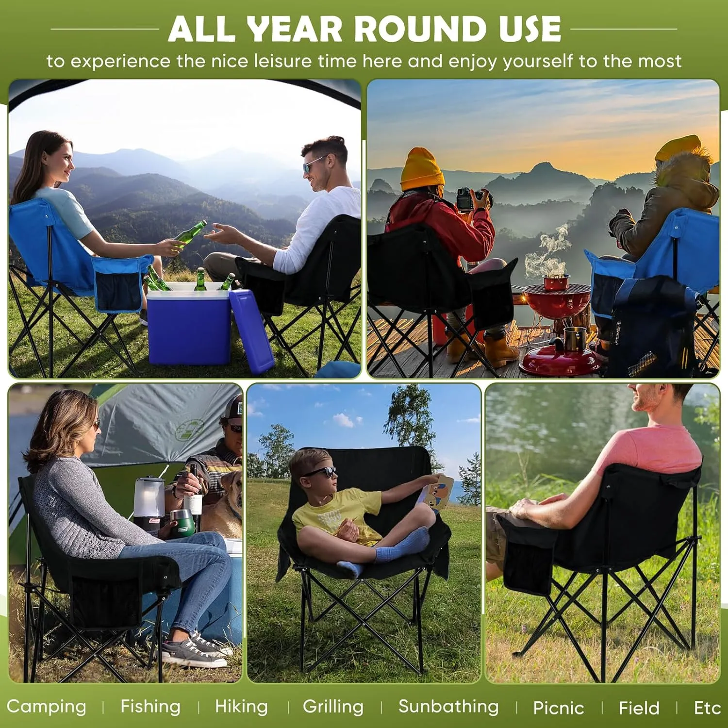 HaSteeL Camping Chair for Adults, Compact Folding Portable Chairs Set with Side Pockets for Outdoors Fishing, Hiking, Backpacking, Beach, Patio, Travel, Support 250lbs, & Storage Bags (Black & Blue)