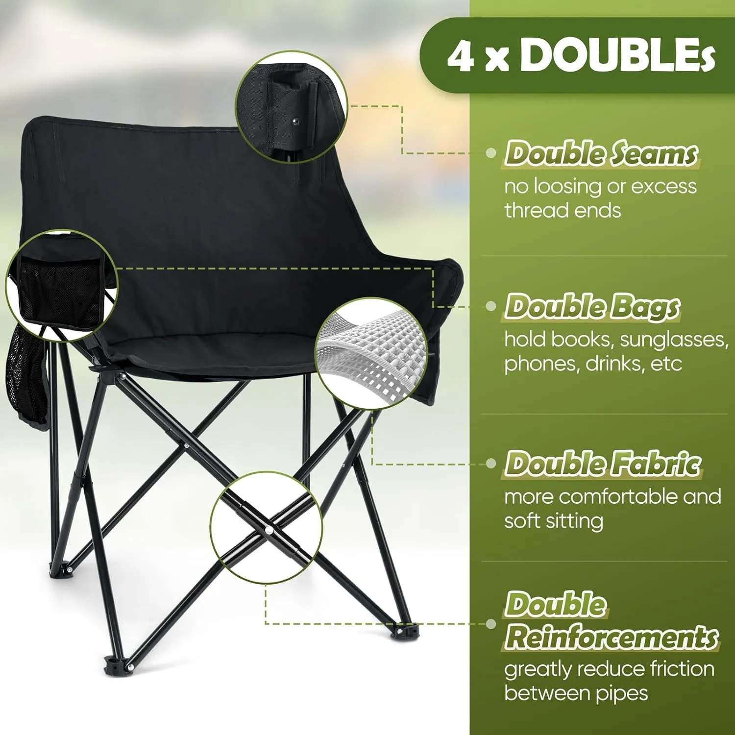HaSteeL Camping Chair for Adults, Compact Folding Portable Chairs Set with Side Pockets for Outdoors Fishing, Hiking, Backpacking, Beach, Patio, Travel, Support 250lbs, & Storage Bags (Black & Blue)