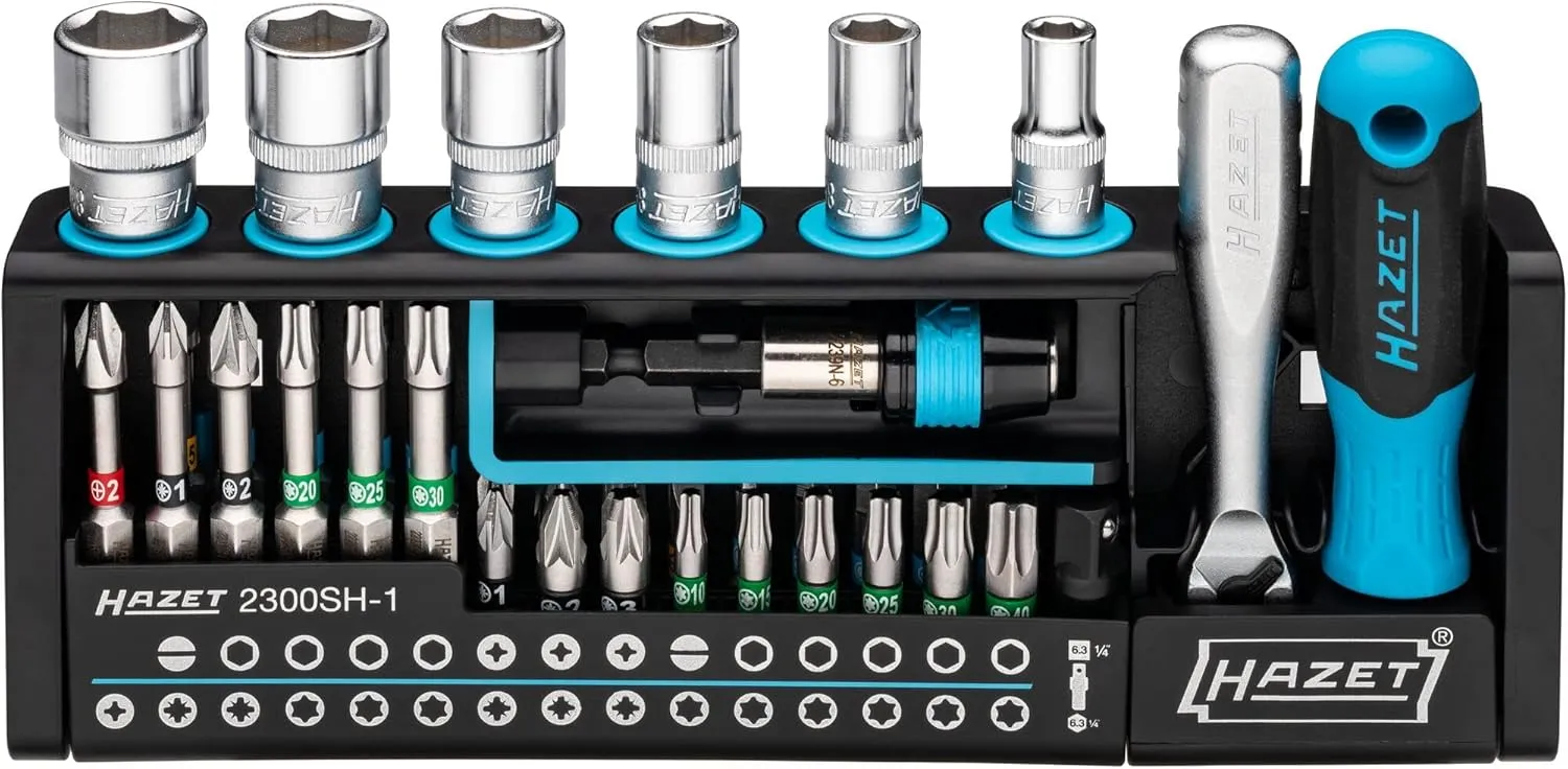 HAZET SmartHolder tool holder 2300SH-1 I 39-piece tool bit set, drive: hexagon 6.3 mm (1/4 inch), square 6.3 mm (1/4 inch) I practical tool set extremely handy and compact